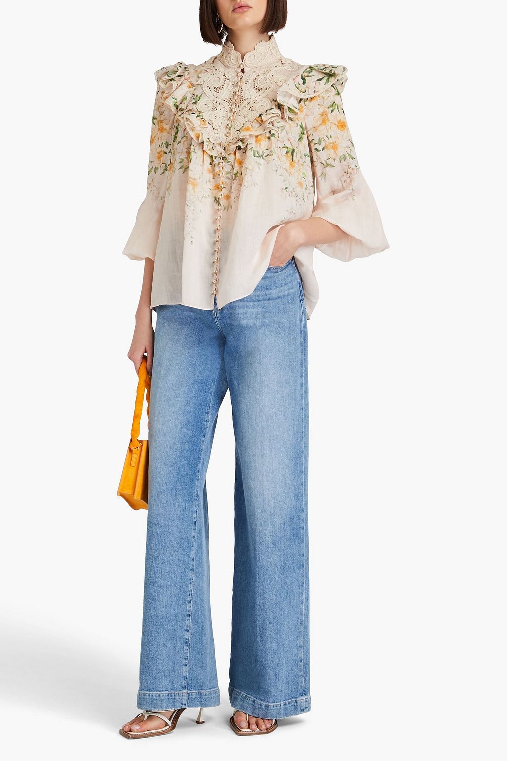 ZIMMERMANN Embellished floral-print linen shirt