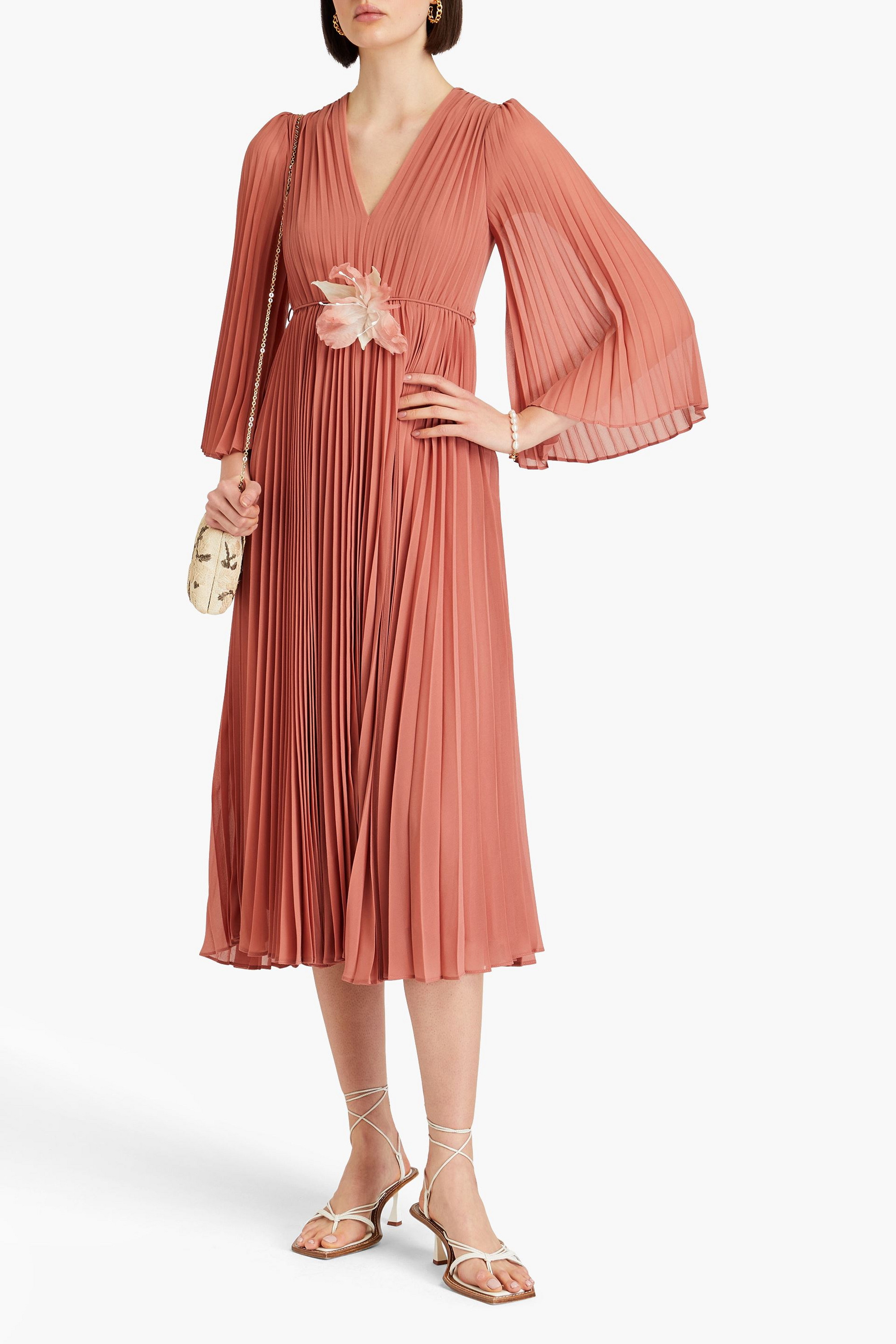 Zimmermann Floral-appliquéd pleated chiffon midi dress