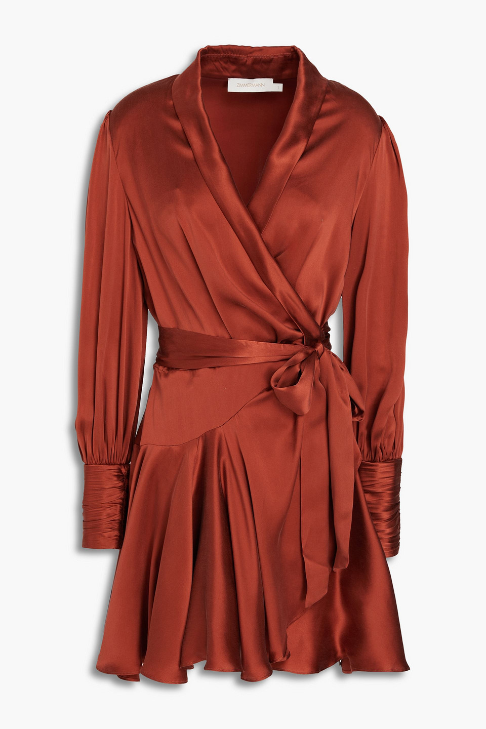 Zimmermann Silk-satin Mini Wrap Dress In Brown
