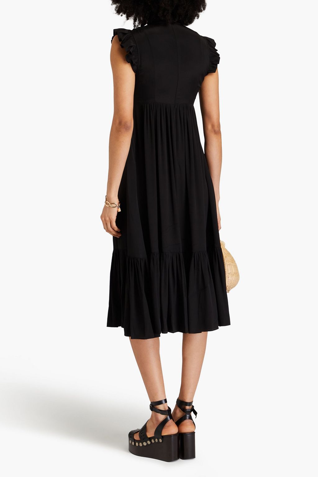 ZIMMERMANN Ruffled button-detailed crepe de chine midi dress
