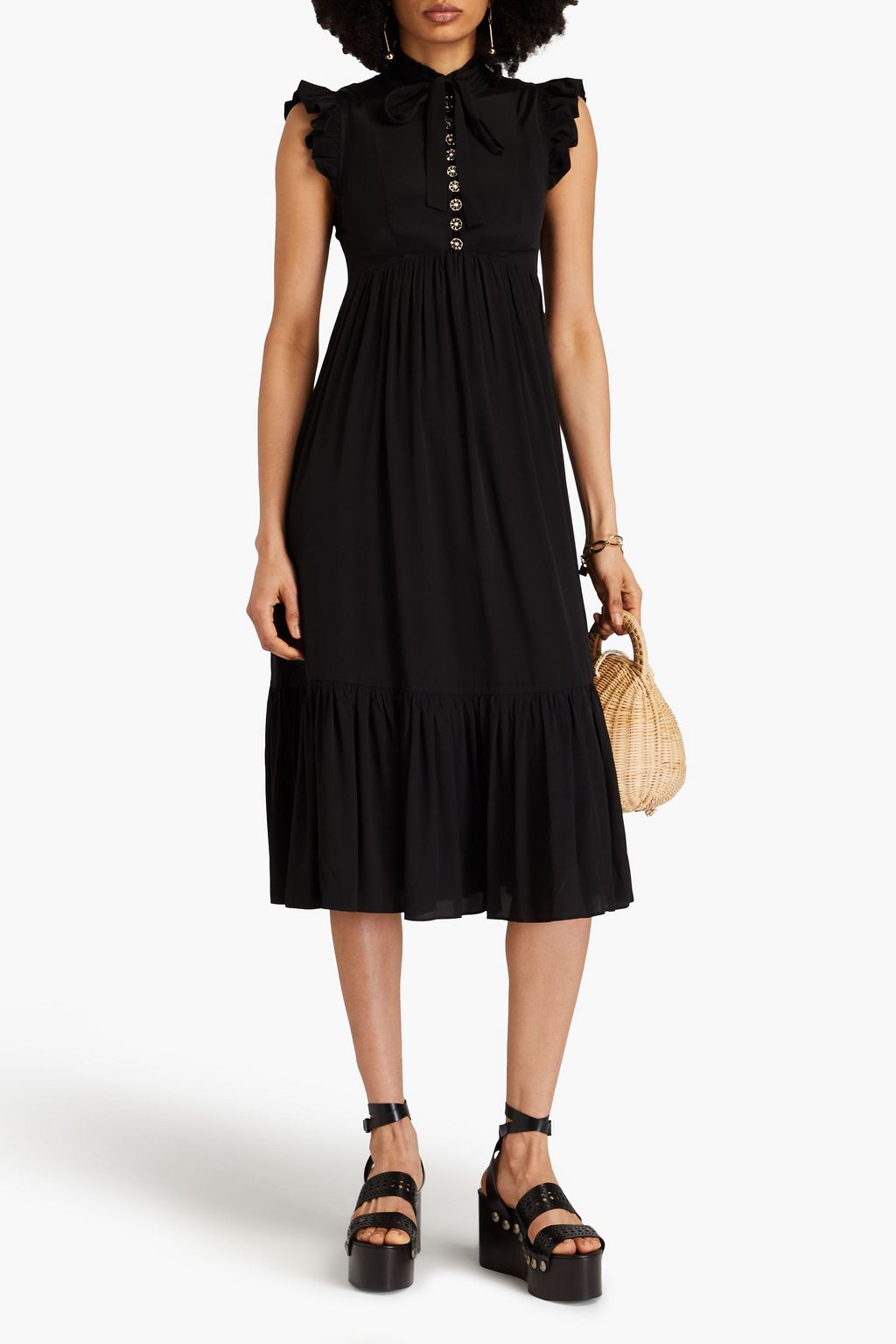 ZIMMERMANN Ruffled button-detailed crepe de chine midi dress