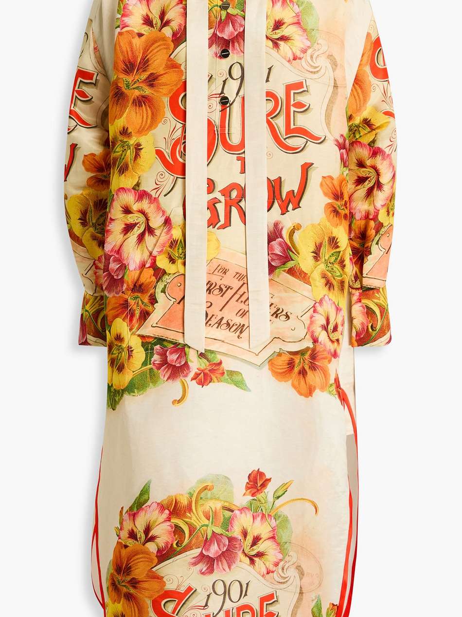 printed linen and silk-blend hooded kaftan