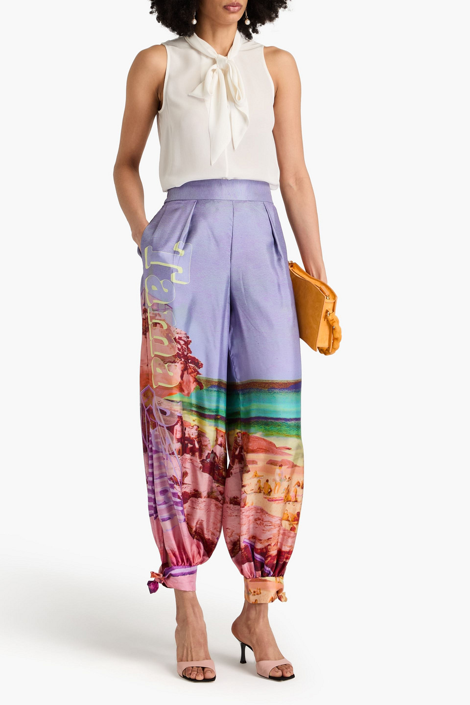 Zimmermann Pleated Printed Silk-twill Tapered Pants In Lilac
