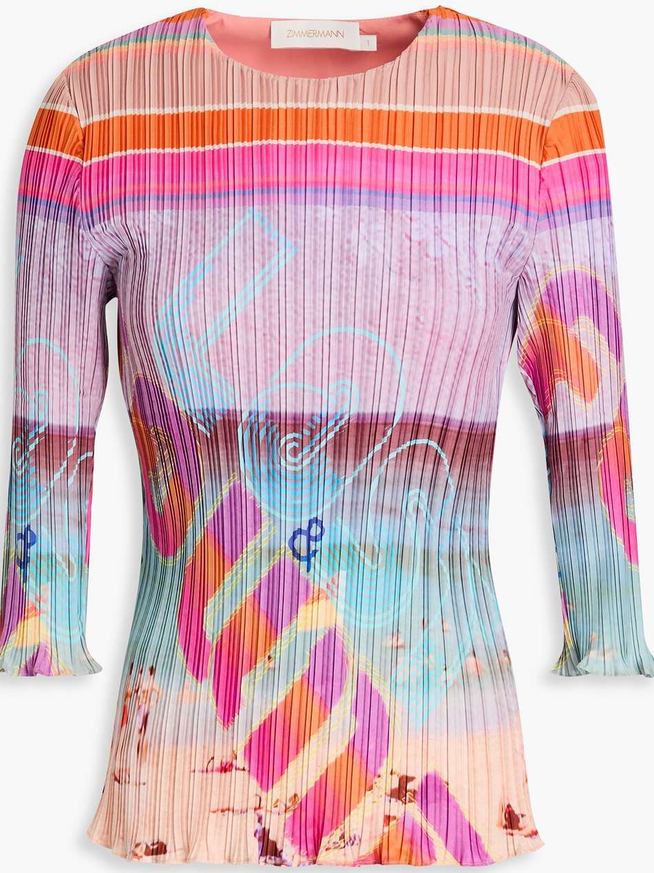 pleated printed crepe de chine top