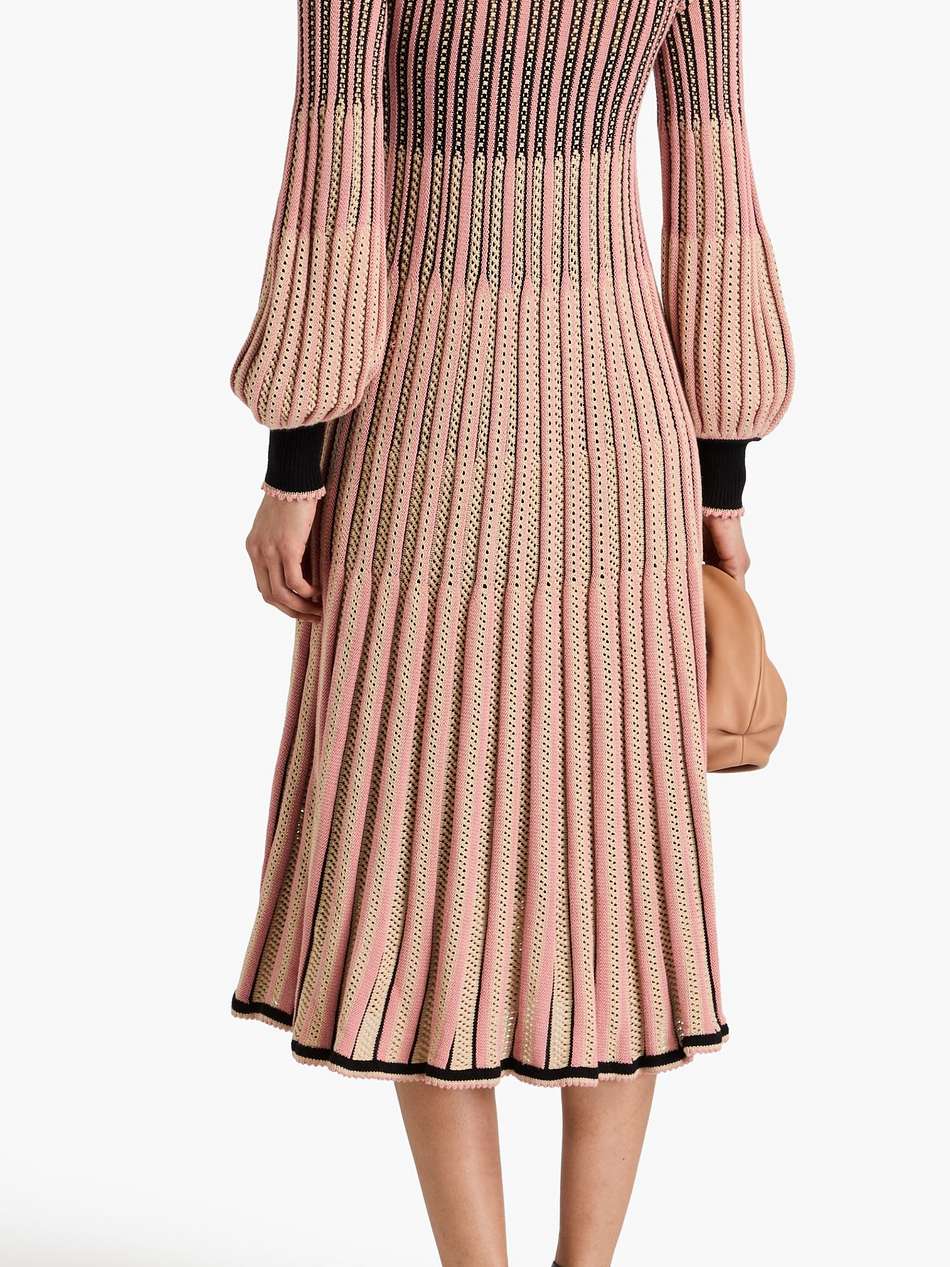 ribbed pointelle-knit cotton-blend midi dress