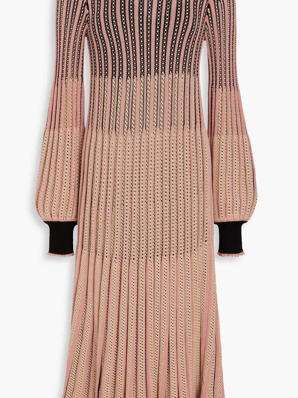 ribbed pointelle-knit cotton-blend midi dress