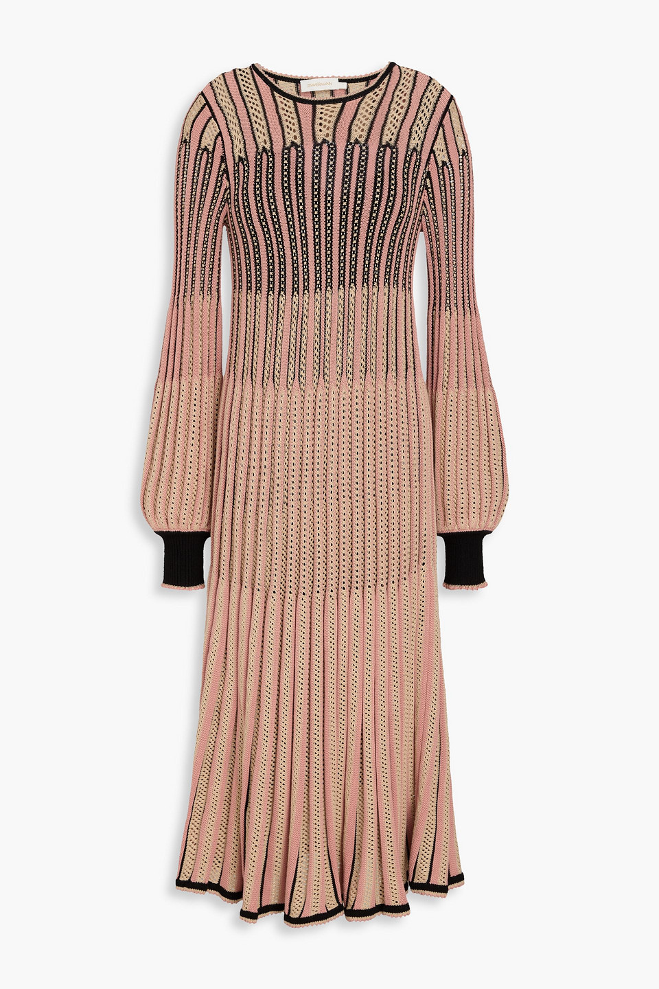 Zimmermann Striped Pointelle-knit Cotton-blend Midi Dress In Antique Rose