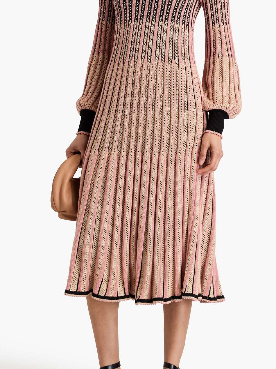 ribbed pointelle-knit cotton-blend midi dress
