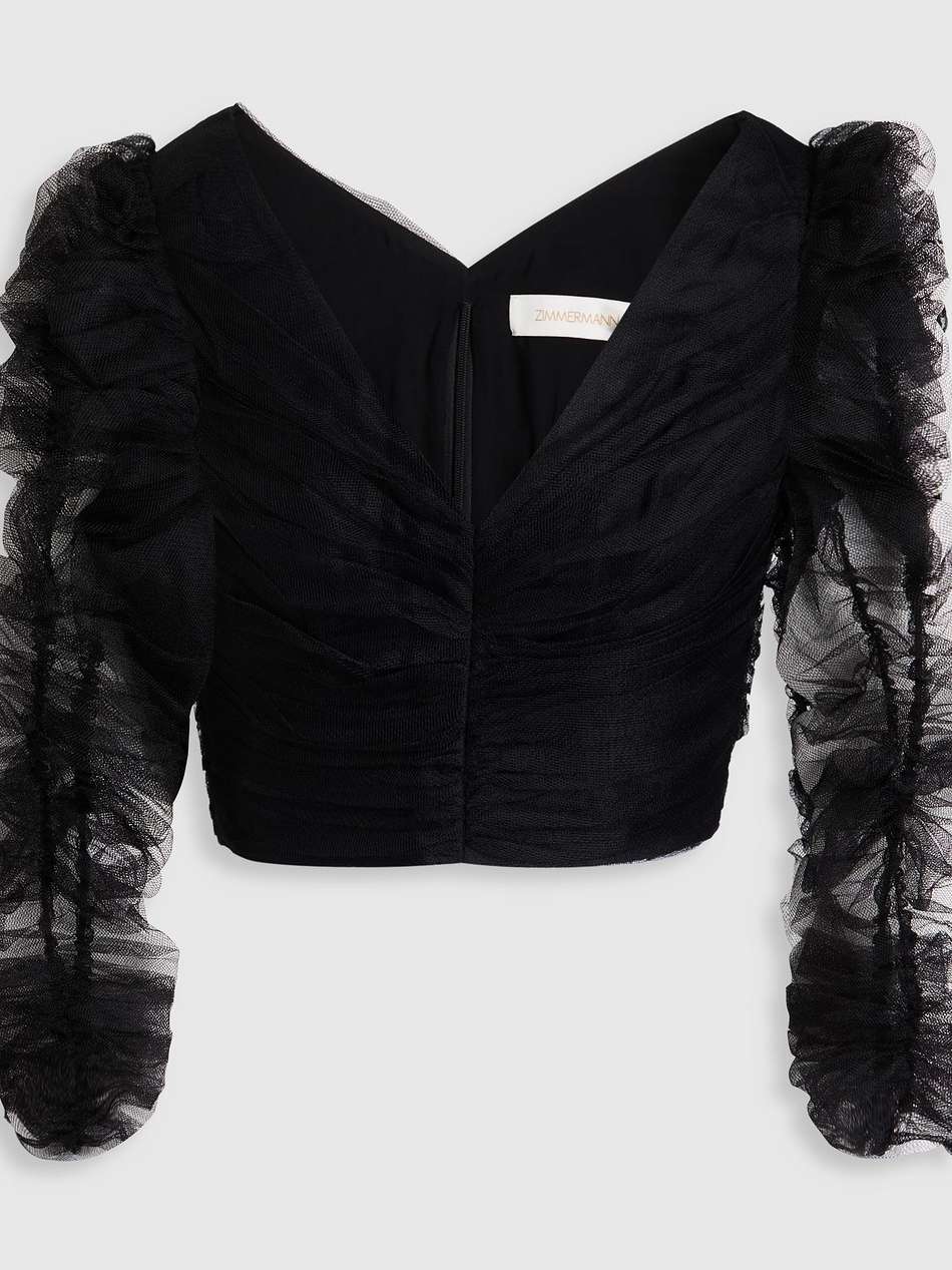 cropped ruched tulle blouse