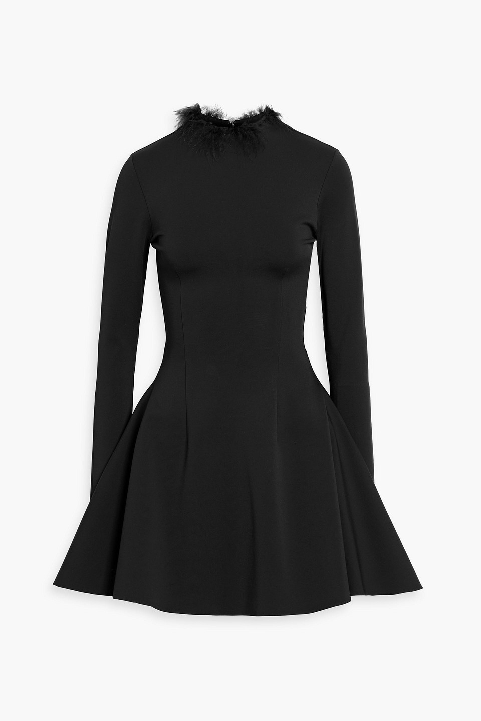 16arlington - heidi feather-trimmed stretch-knit mini dress - black - uk 12