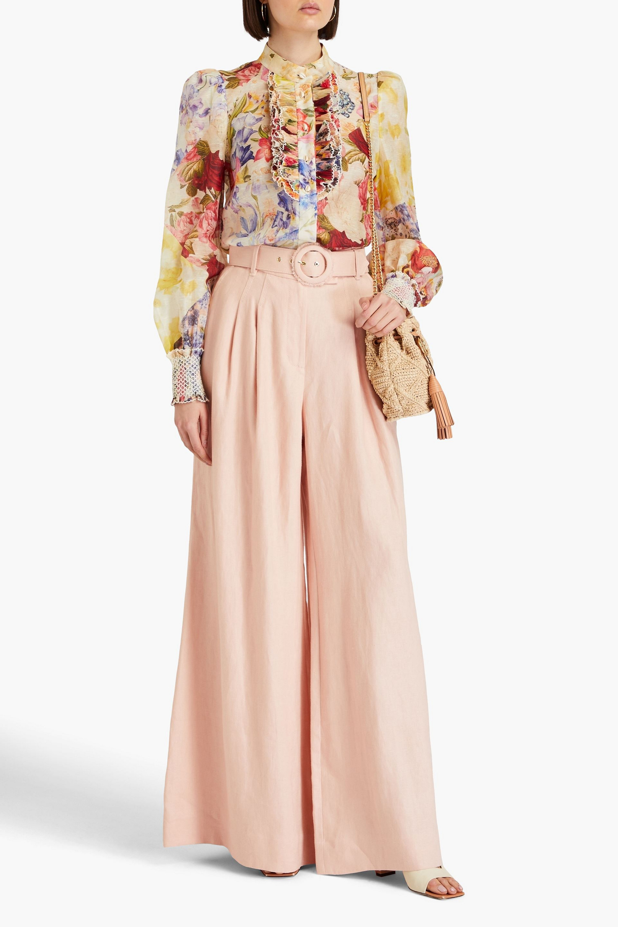 Zimmermann Floral-print linen and silk-blend organza top
