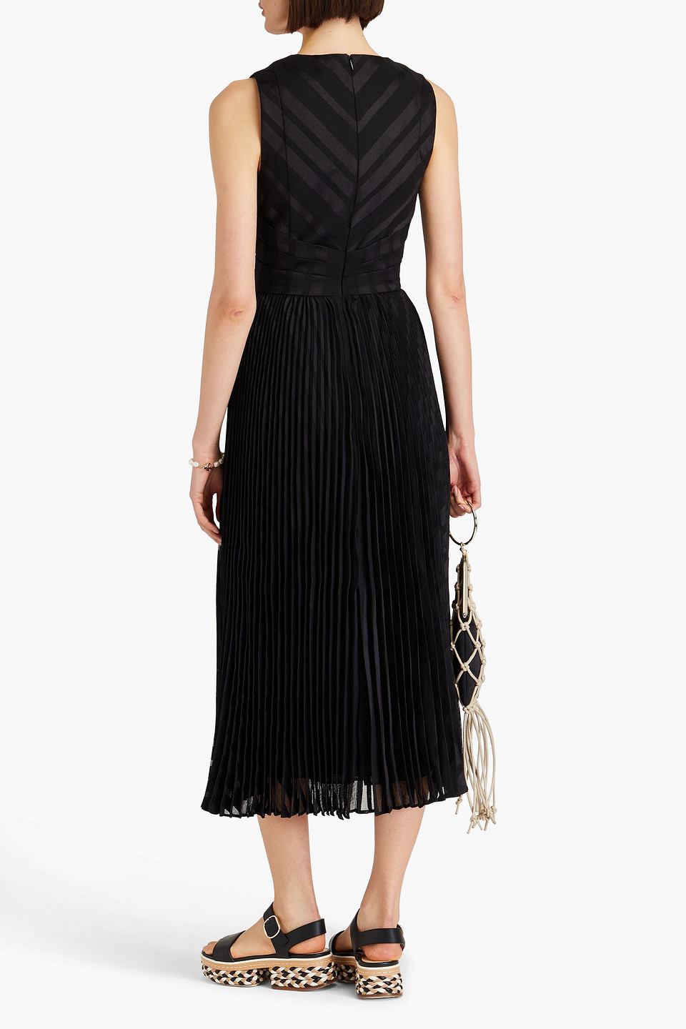 Zimmermann Pleated Jacquard Midi Dress In Black