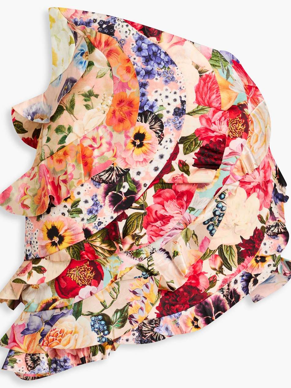 asymmetric floral-print linen and silk-blend mini skirt