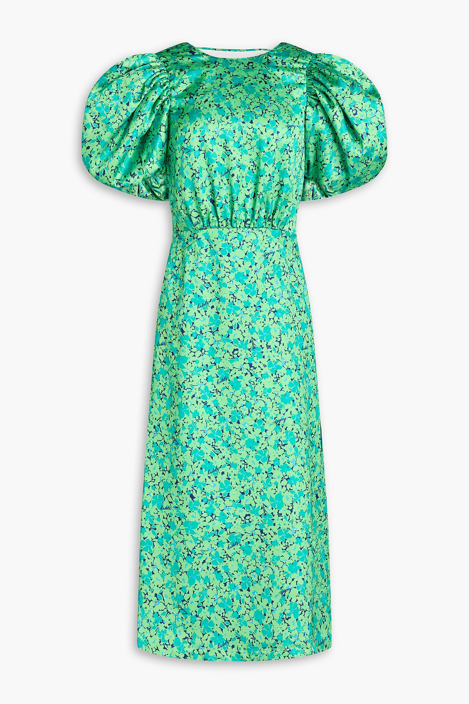 Rotate Birger Christensen Floral-print Satin Midi Dress In Light Green