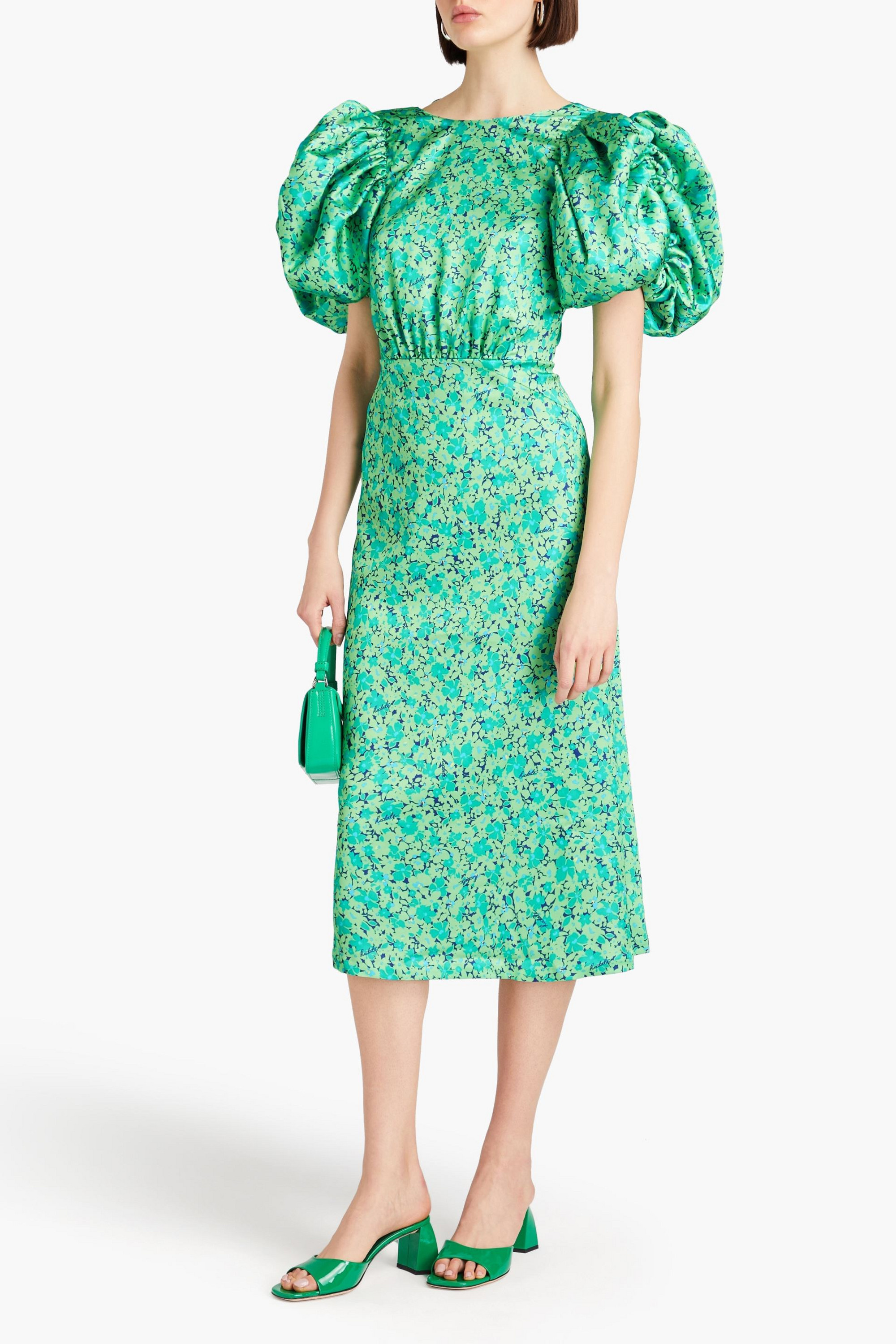 ROTATE Birger Christensen Floral-print satin midi dress