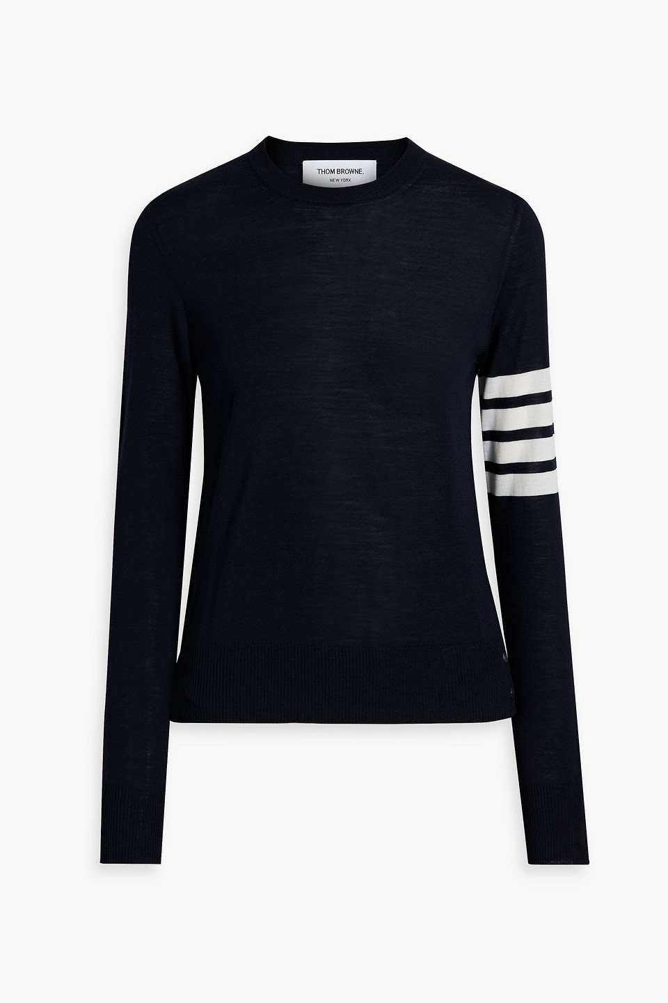 Thom Browne Crewneck Wool Sweater With Signature Stripes In Navy