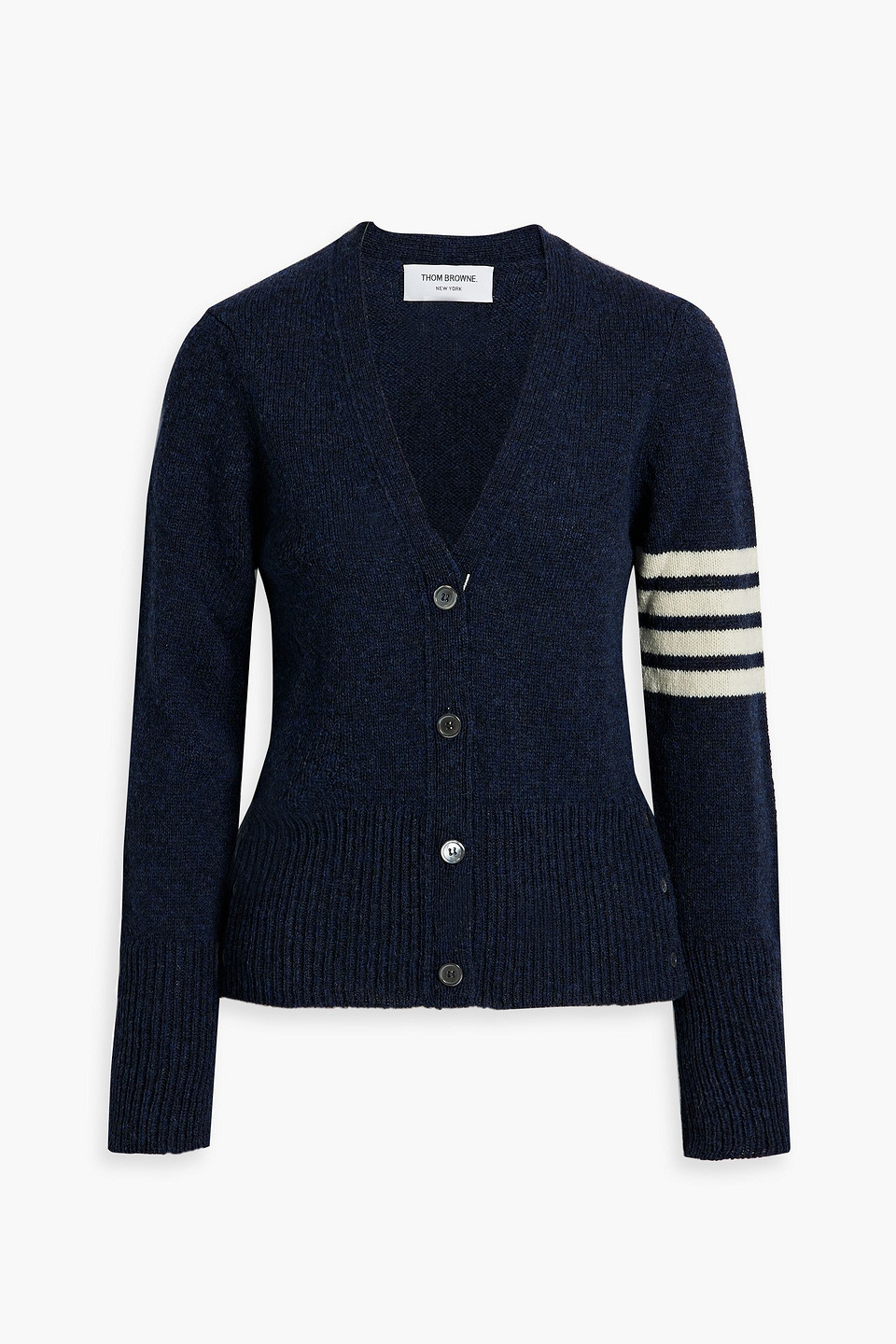 Thom Browne Cashmere Striped-sleeve V-neck Cardigan In Navy