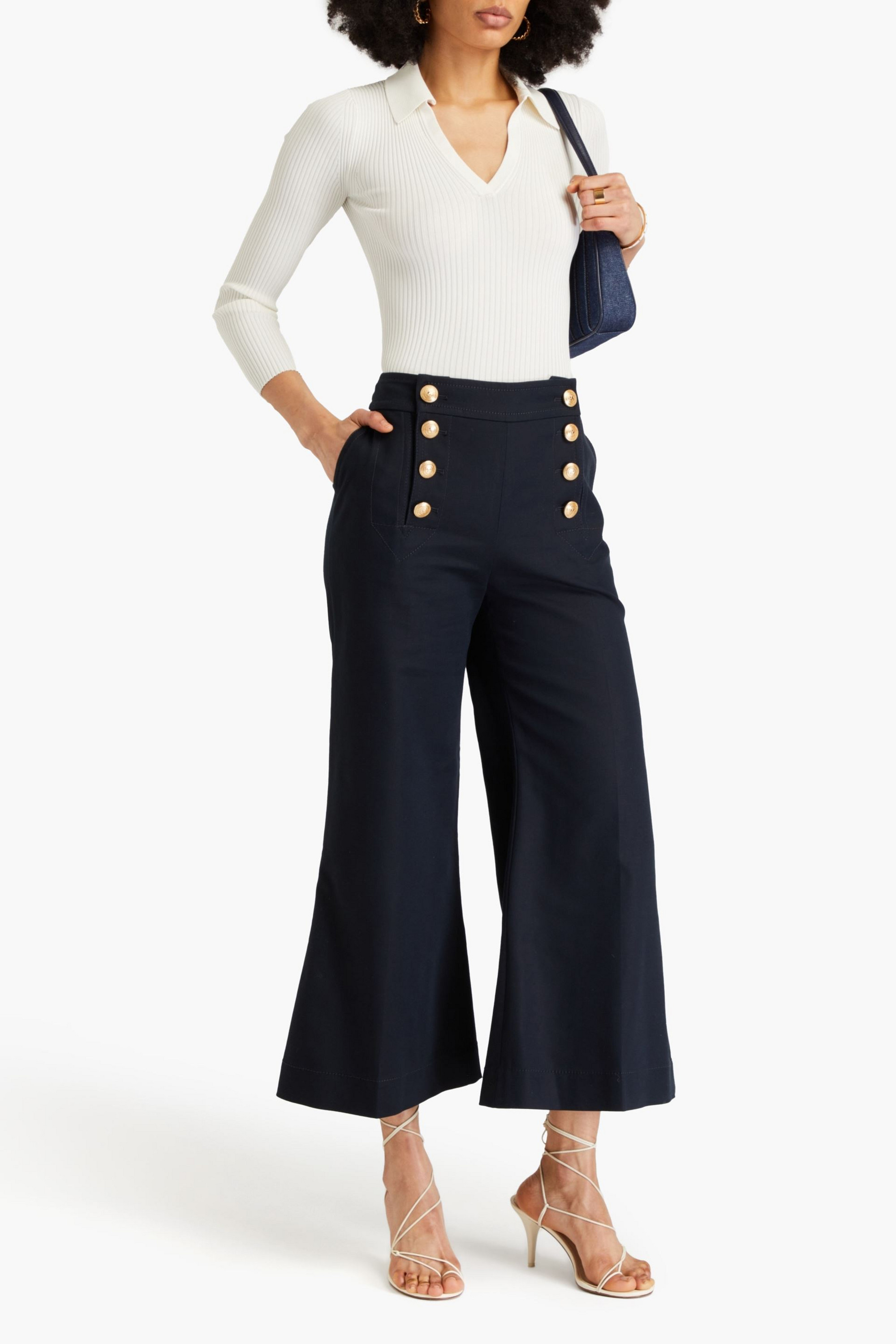 Zimmermann Button-embellished cotton-blend kick-flare pants