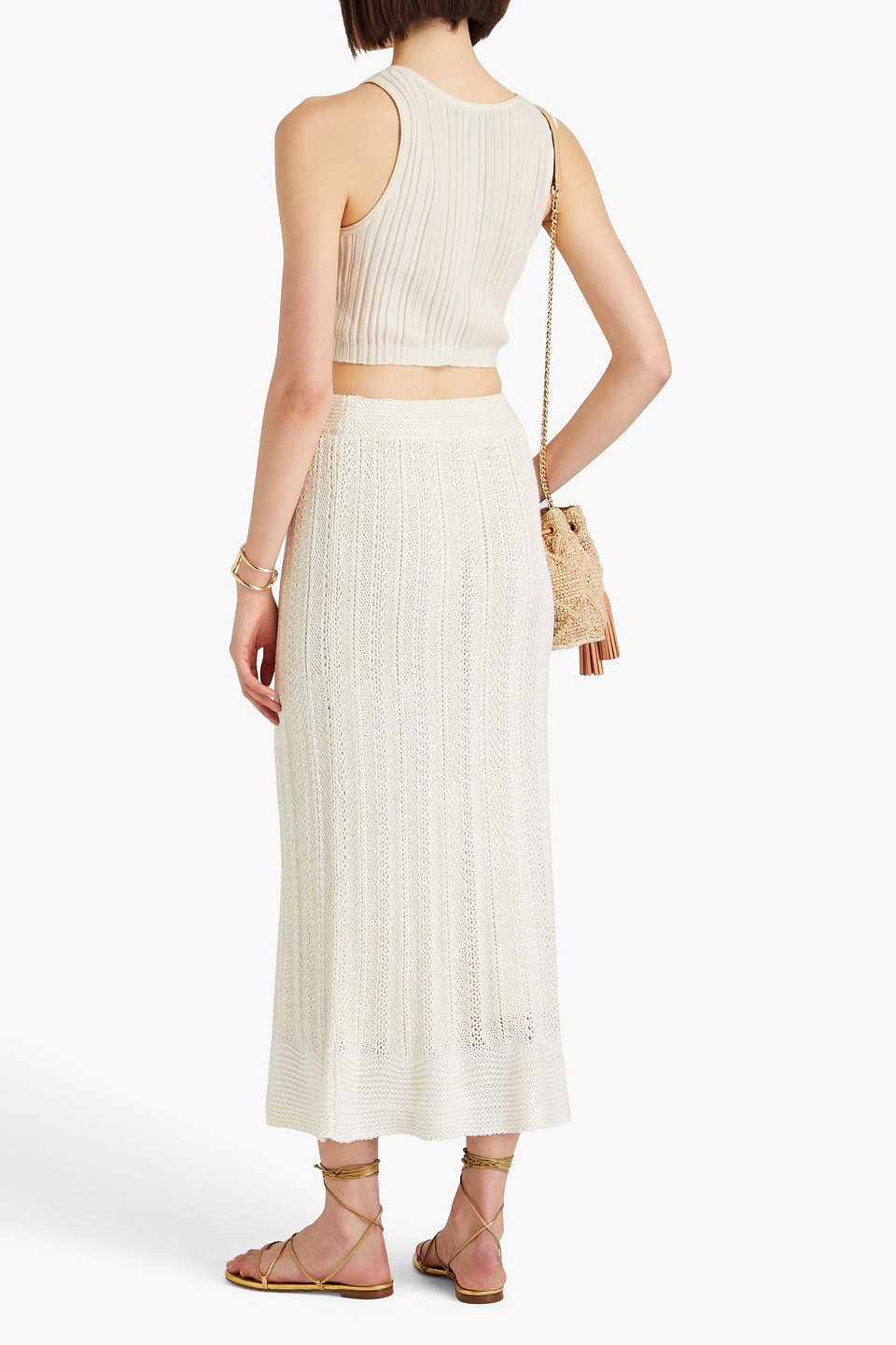 Shop Zimmermann Crochet Midi Skirt In Cream