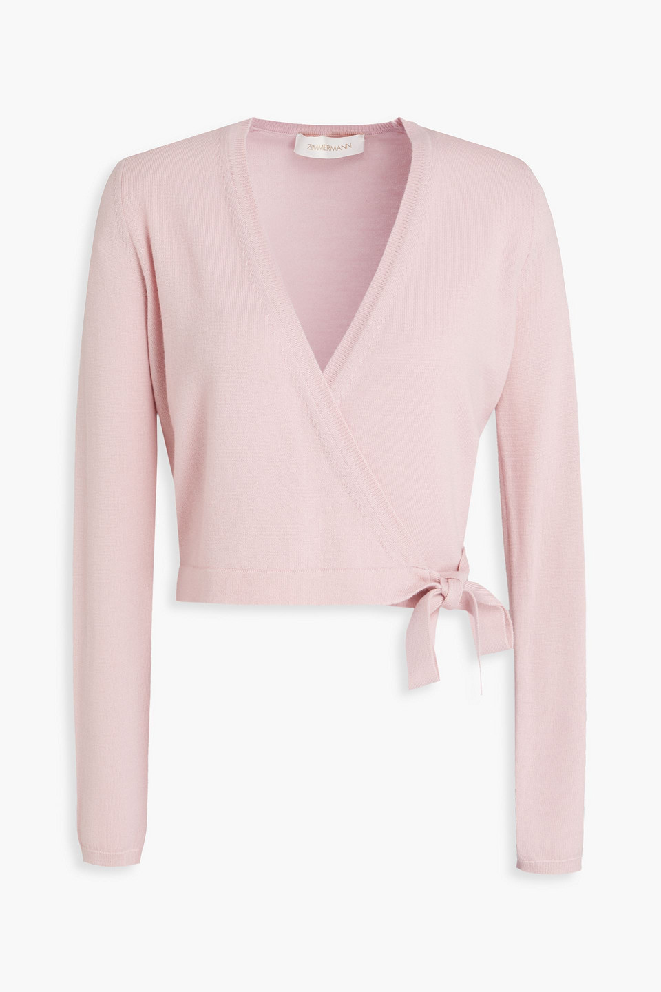 Zimmermann Cropped Merino Wool Wrap Cardigan In Baby Pink
