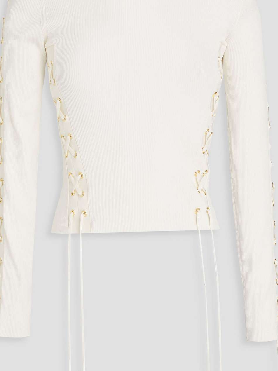lace-up ribbed-knit top