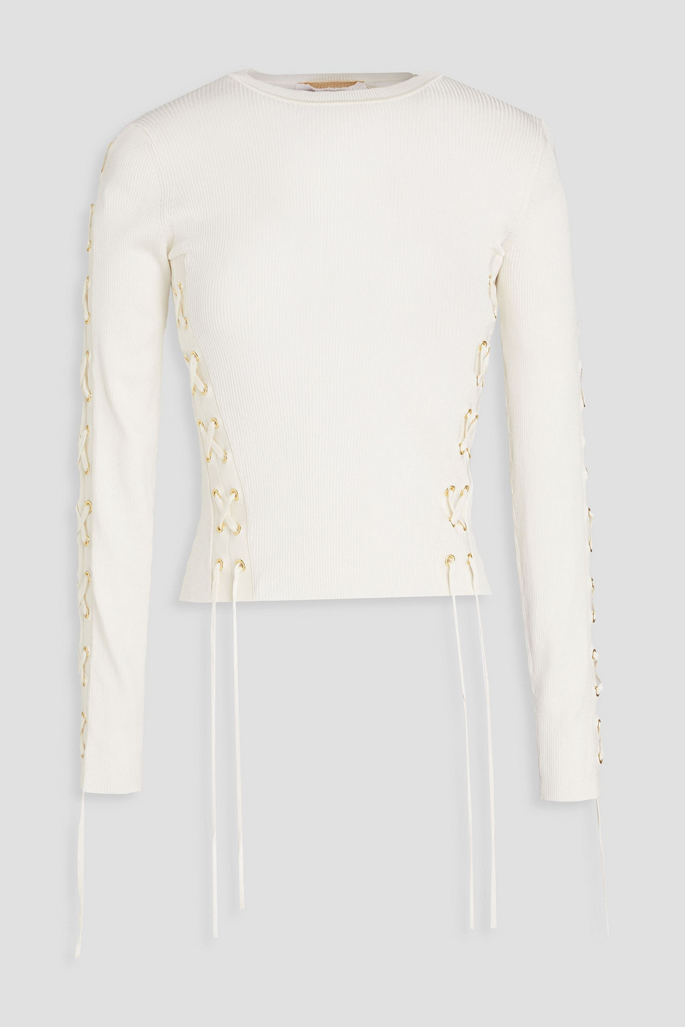 Zimmermann Lace-up Ribbed-knit Top In Ecru