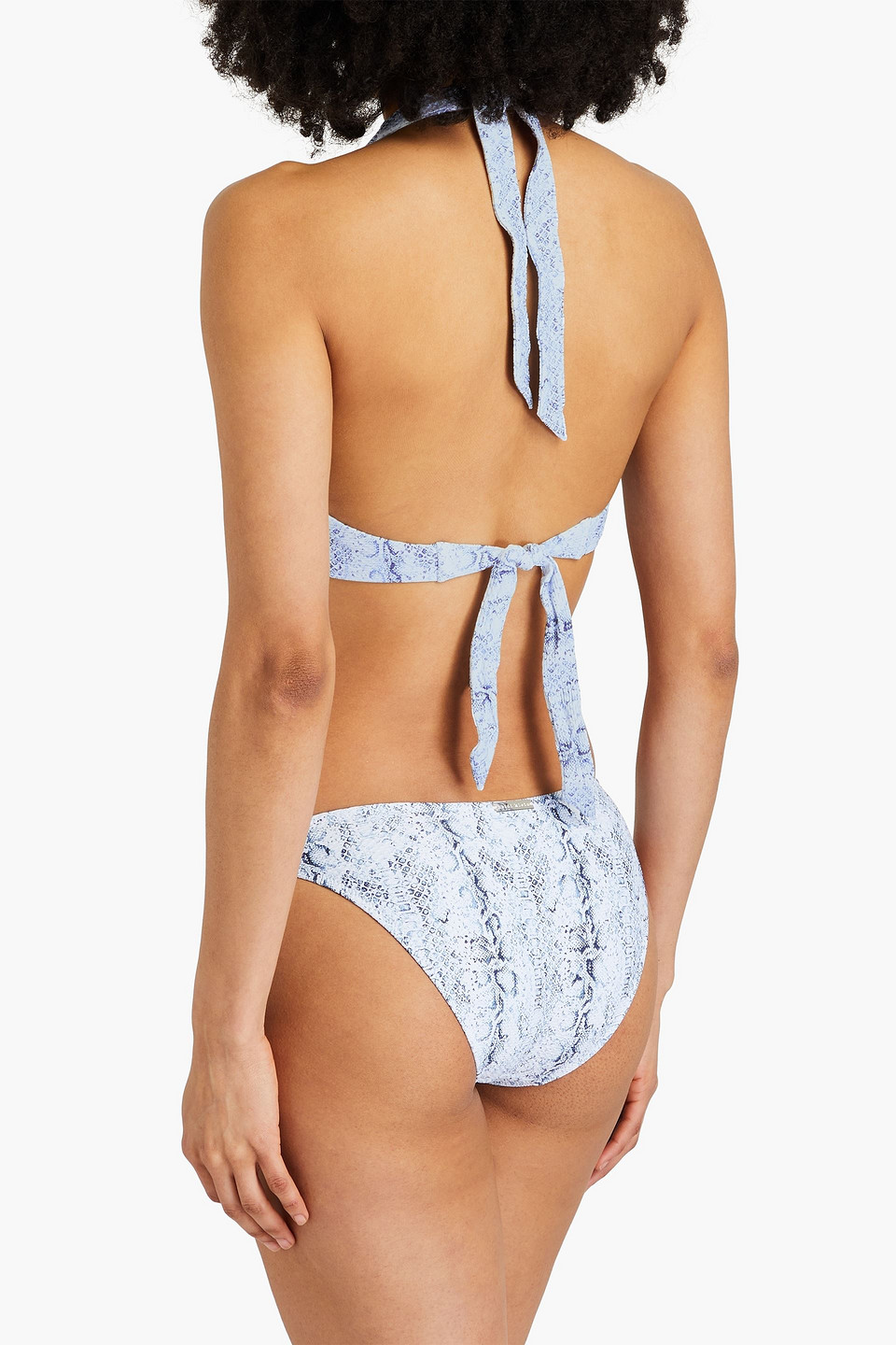 Shop Heidi Klein Casablanca Snake-print Stretch-jacquard Low-rise Bikini Briefs In Light Blue