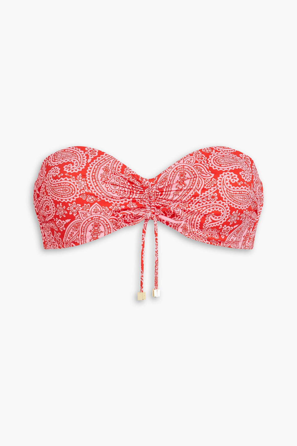 Heidi Klein Ruched Paisley-print Bandeau Bikini Top In Red