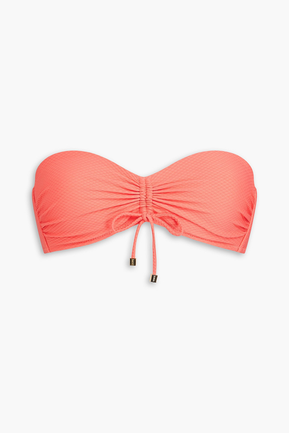 Heidi Klein Ruched Stretch-piqué Bandeau Bikini Top In Coral