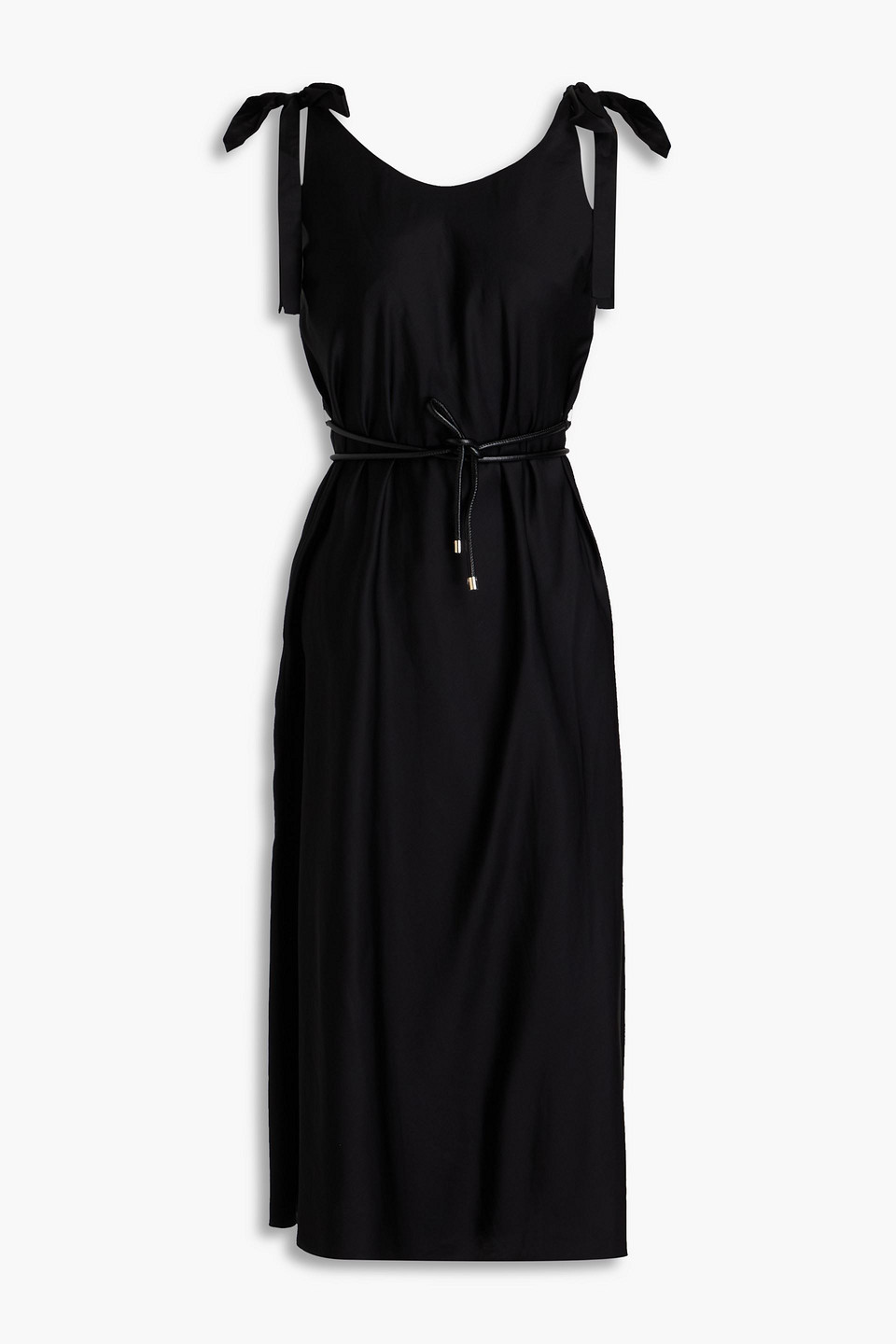Zimmermann Faux Leather-trimmed Satin Midi Dress In Black