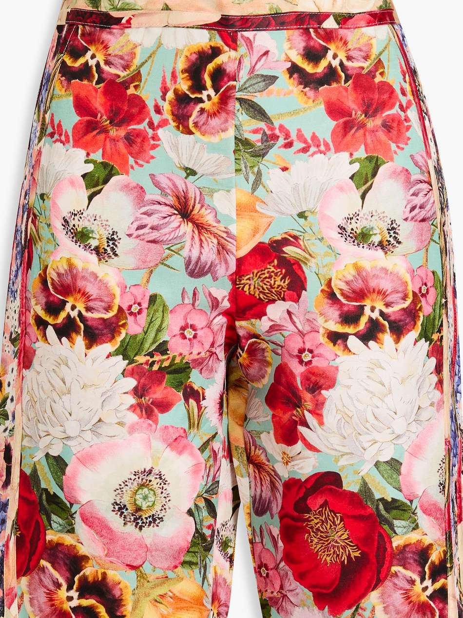 floral-print silk and linen-blend satin shorts