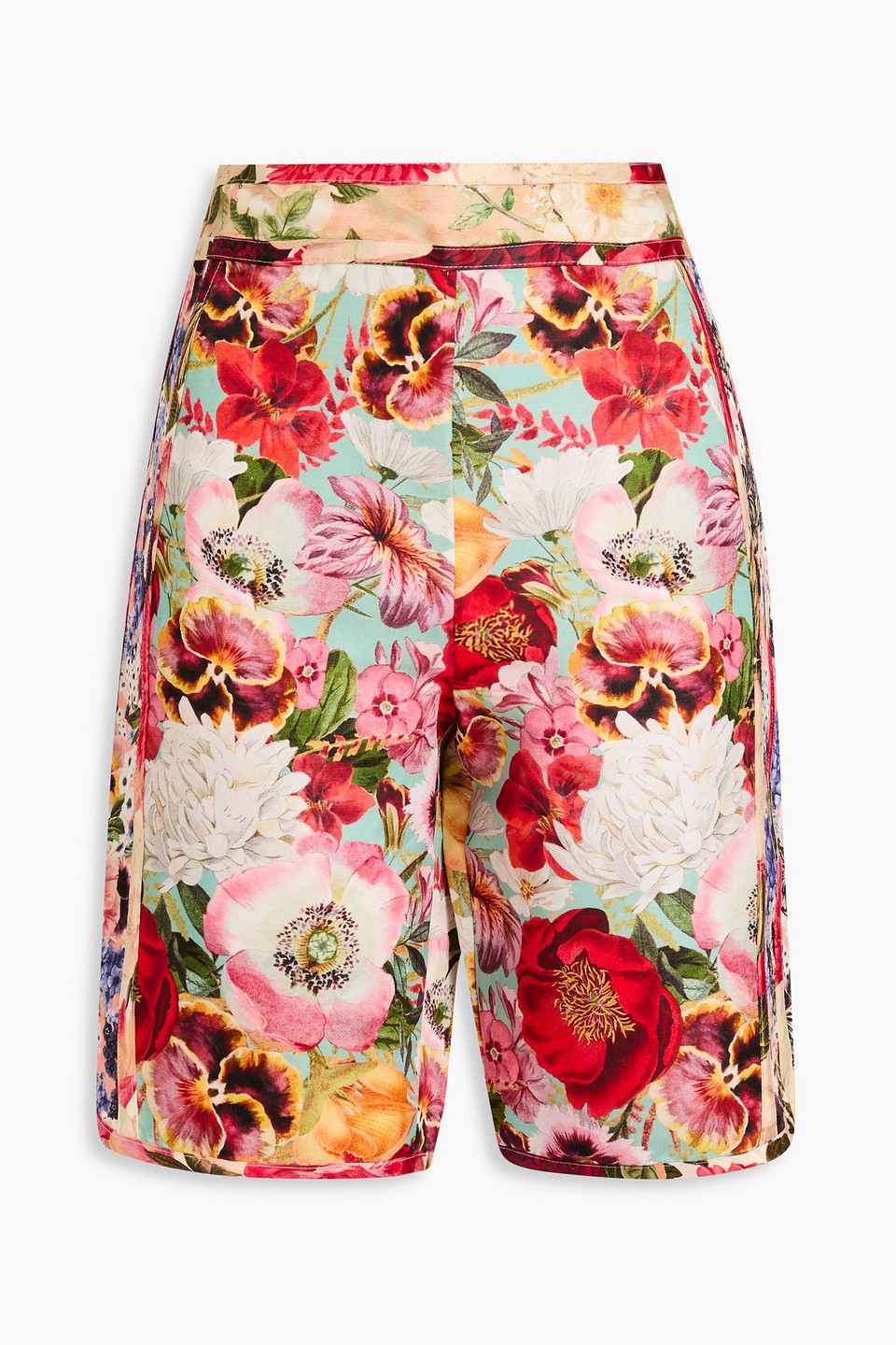 Zimmermann Floral-print Silk And Linen-blend Satin Shorts In Red