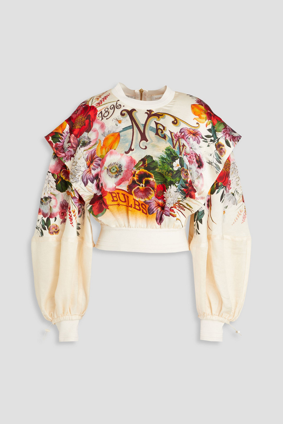 Zimmermann Floral-print Linen And Silk-blend Shantung Top In Cream