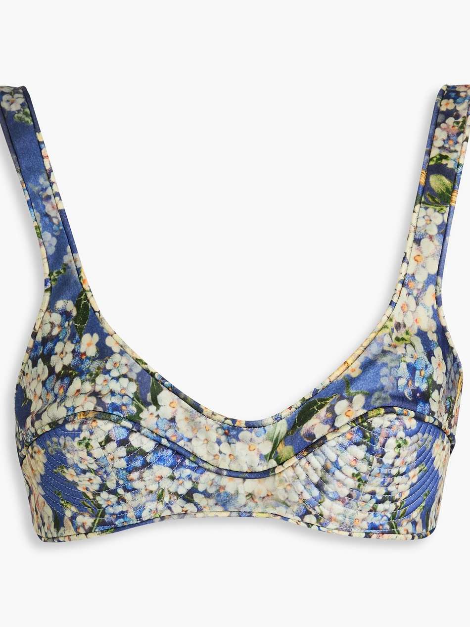 floral-print silk bra top