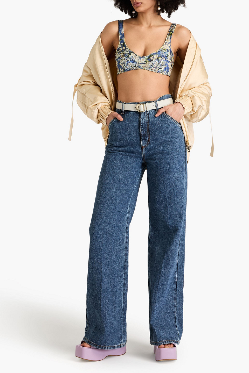Zimmermann Floral-print Silk Bra Top In Blue
