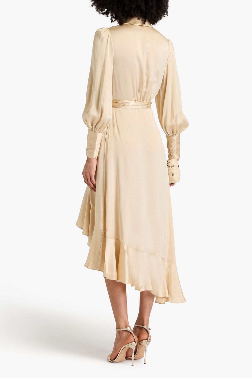 ZIMMERMANN Asymmetric ruffled silk-satin midi wrap dress