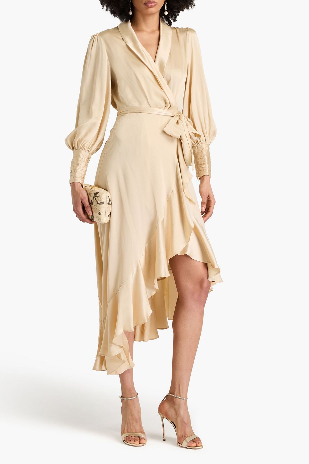 ZIMMERMANN Asymmetric ruffled silk-satin midi wrap dress