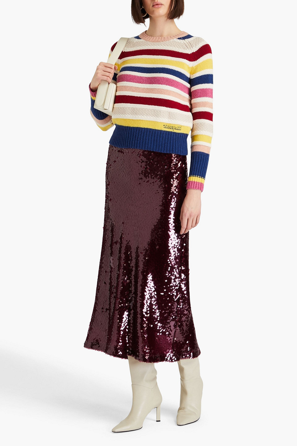 Zimmermann Striped Intarsia Merino Wool And Cotton-blend Sweater In White