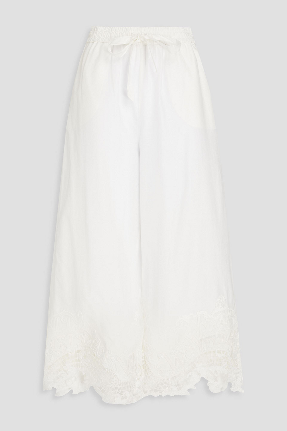 Zimmermann Cotton And Silk-blend Macramé Lace And Poplin Culottes In White