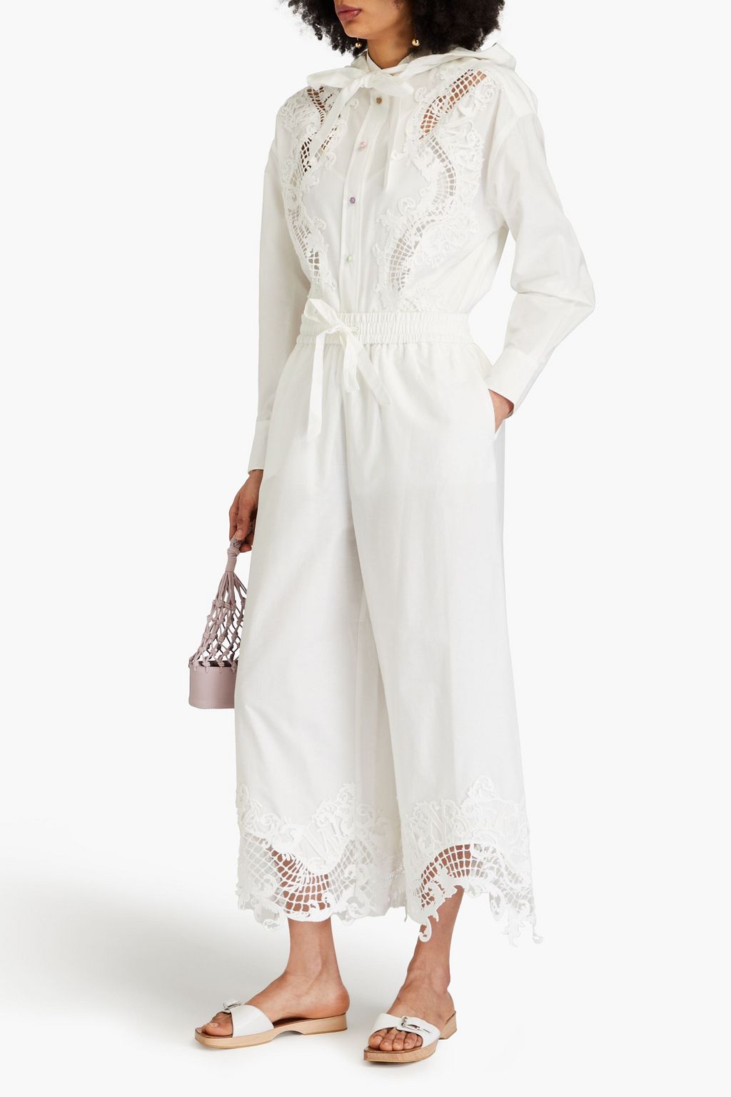 ZIMMERMANN Lace-trimmed cotton and silk-blend culottes