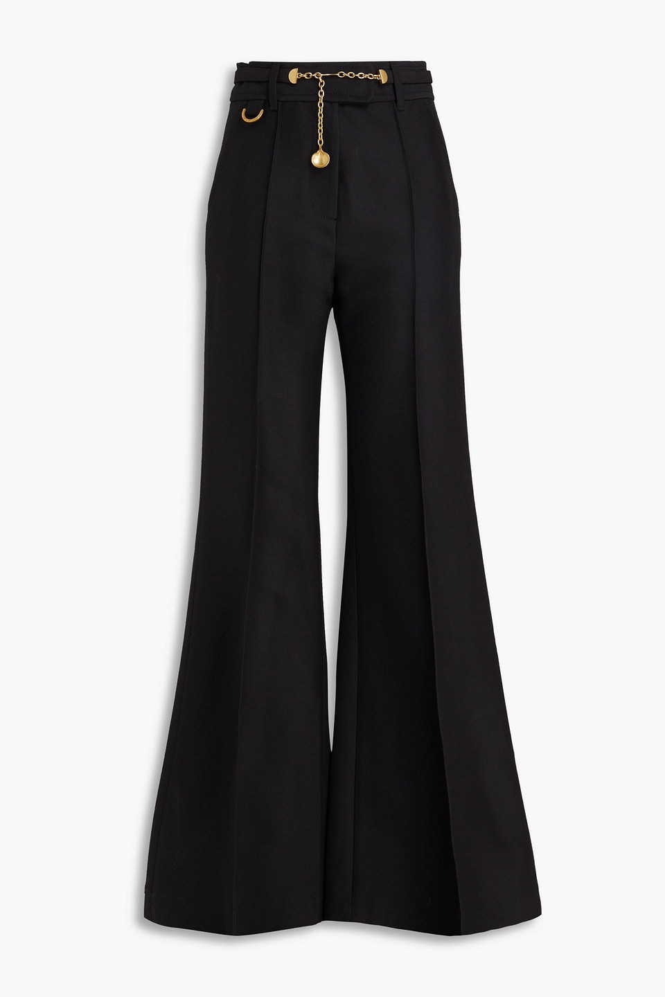 Zimmermann Belted Wool-blend Flannel Flared Pants In Black