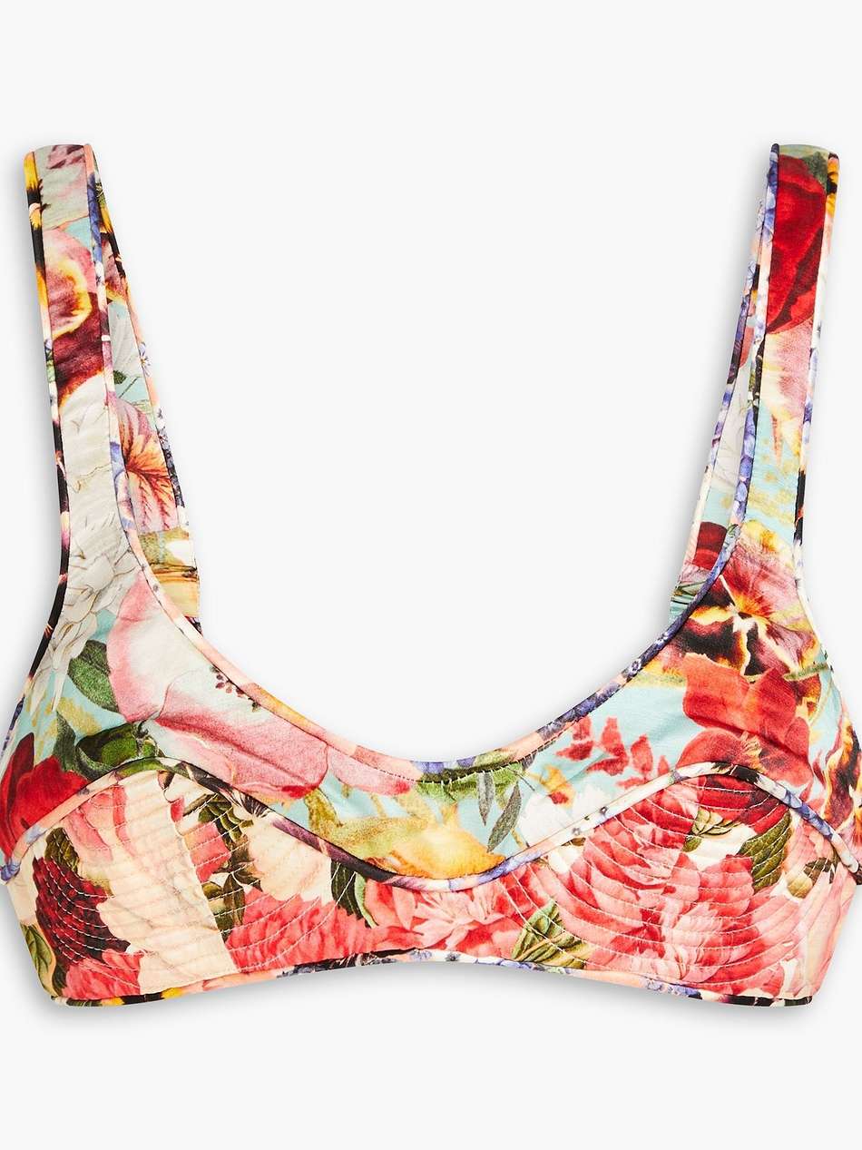 floral-print linen and silk-blend bra top