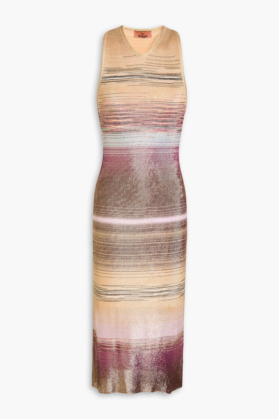 Space-dyed metallic knitted midi dress