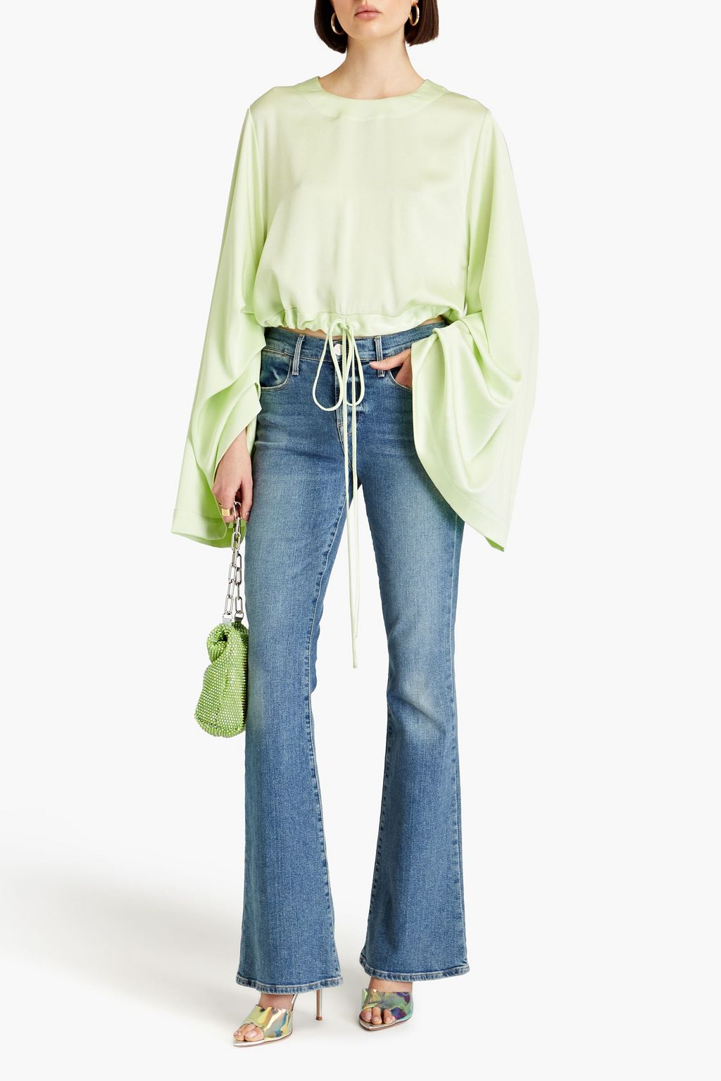 BONDI BORN Boracay pleated crepe-satin top