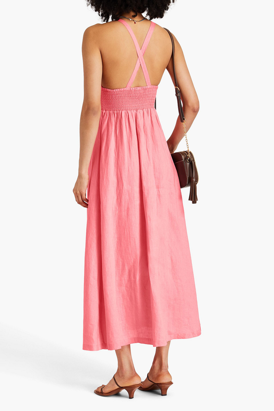 Shop Heidi Klein Lake Garda Smocked Linen Maxi Dress In Pink