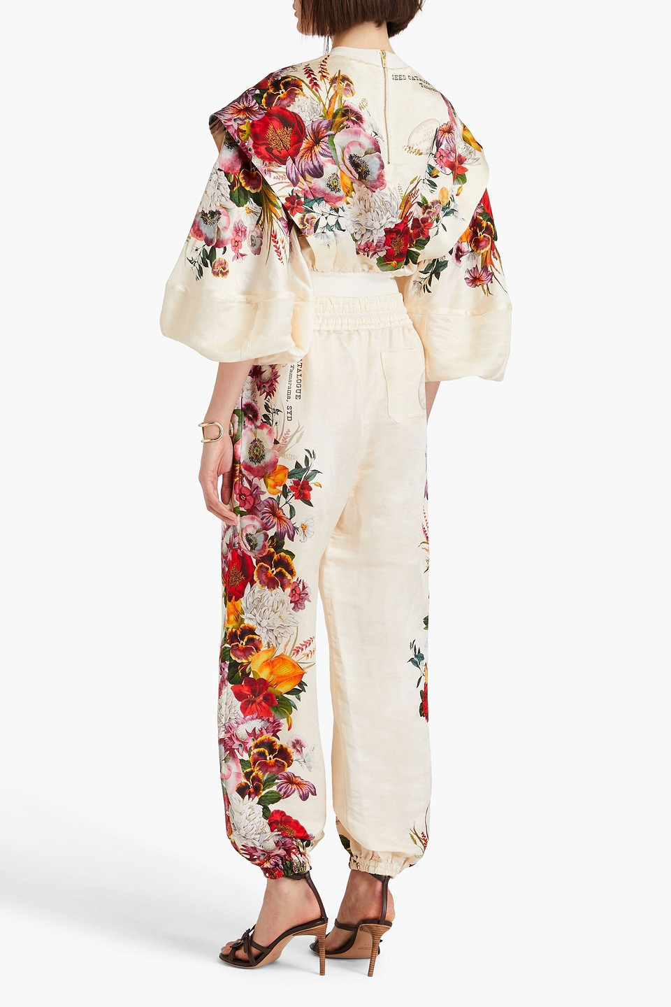 Zimmermann Floral-print Linen And Silk-blend Tapered Pants In Cream