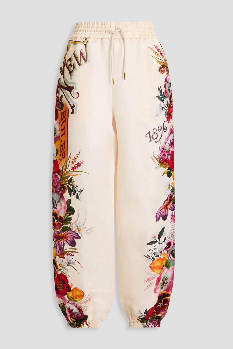 Zimmermann Floral-print Linen And Silk-blend Tapered Pants In Cream