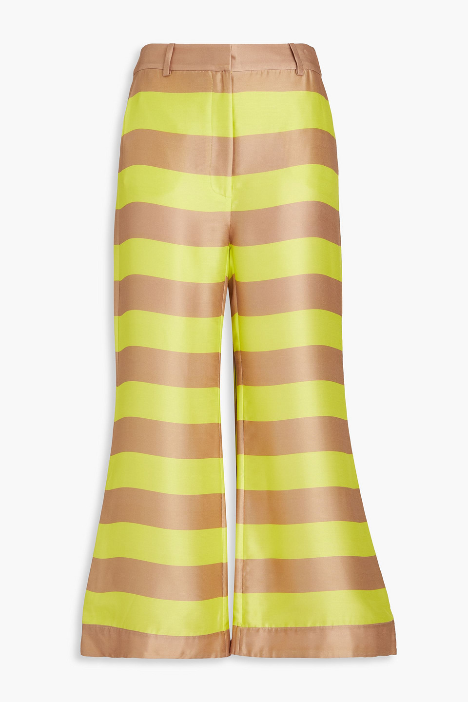 Zimmermann Cropped Striped Silk Flared Trousers In Lime Green