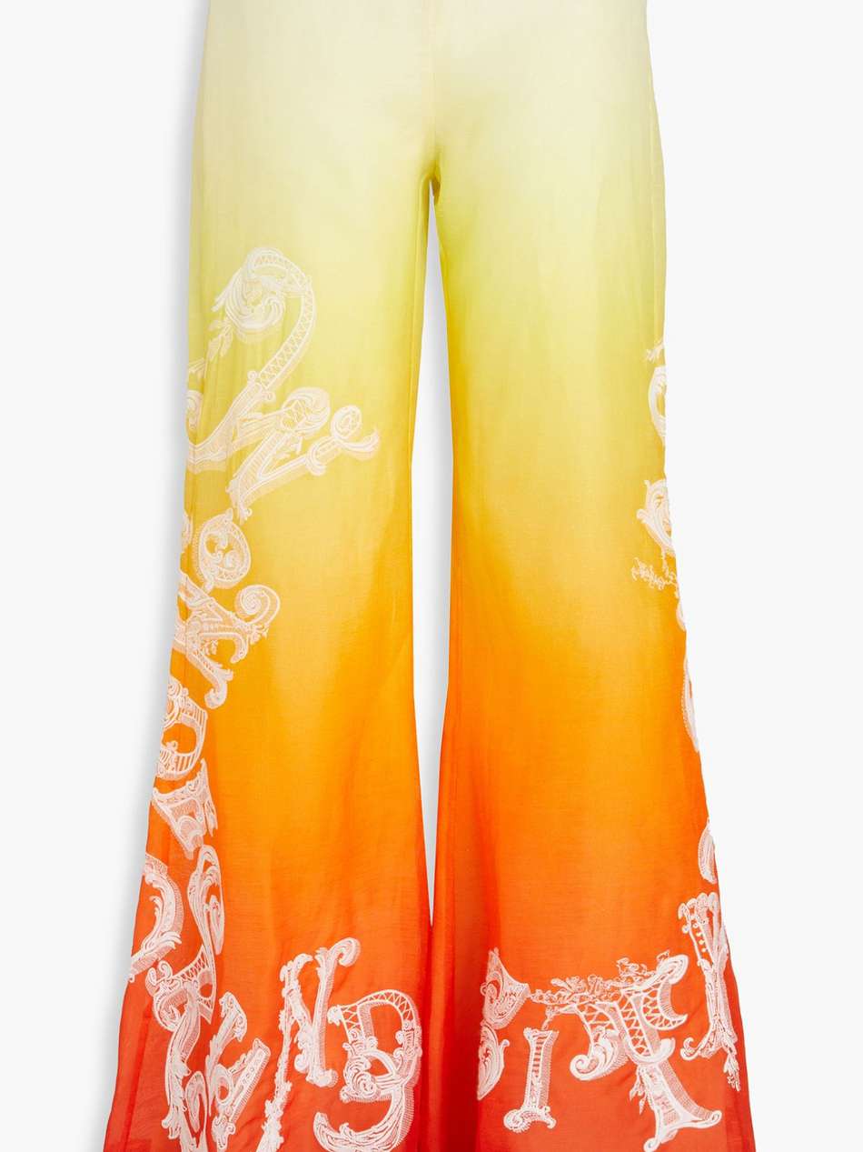 embroidered dégradé linen and silk-blend flared pants