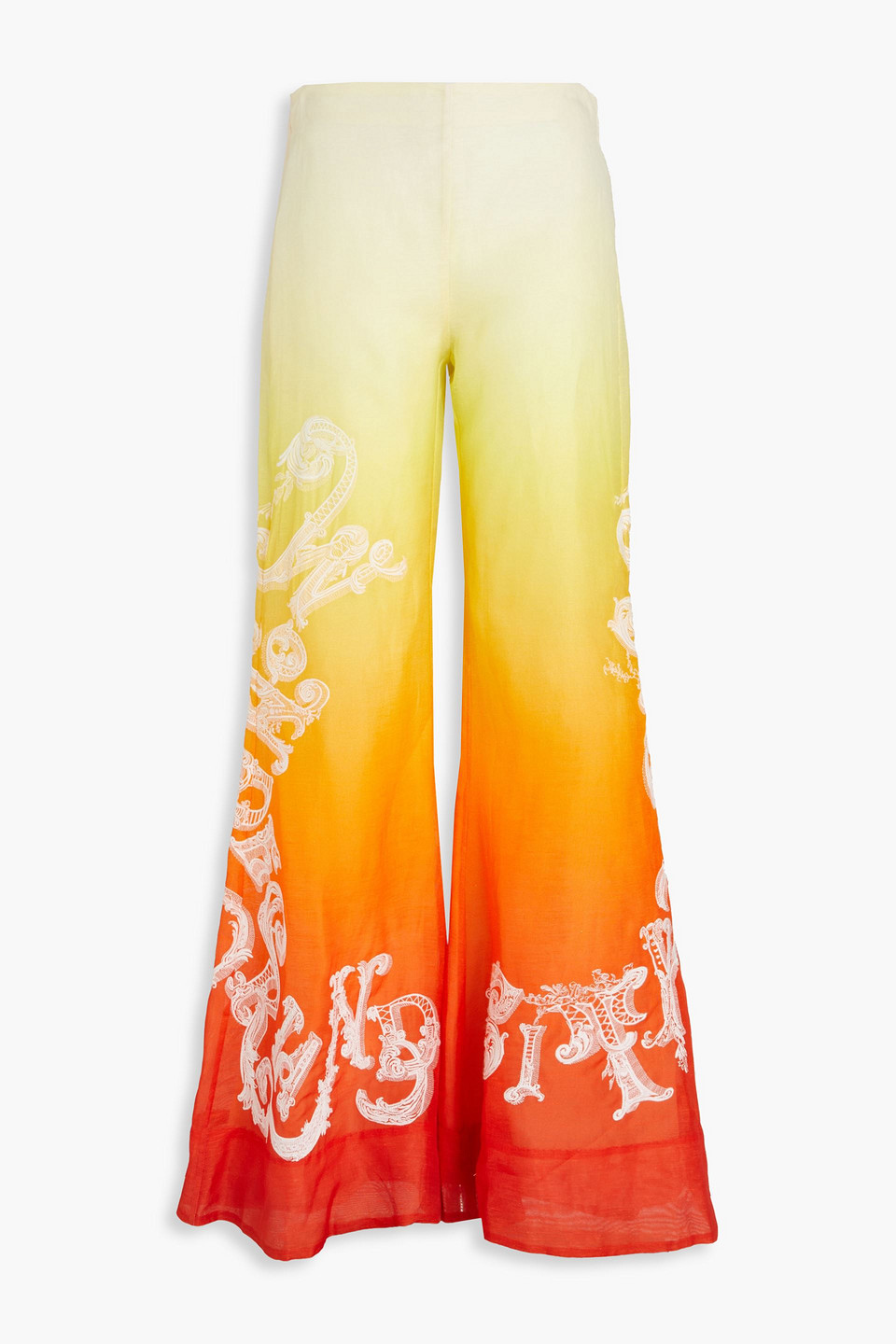Zimmermann Printed Linen And Silk-blend Flared Pants In Orange